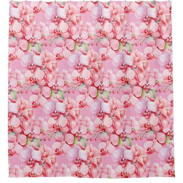 Elegant Pink Orchids Shower Curtain Duschvorhang (Vorderseite)