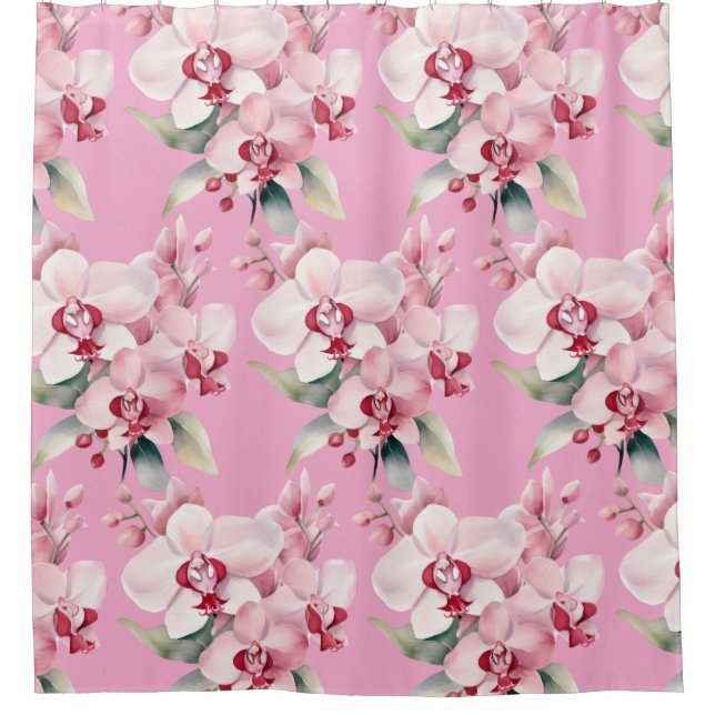 Elegant Pink Orchids Shower Curtain Duschvorhang (Vorderseite)