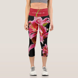 Elegant Pink Oriental Lilies Capri Leggings