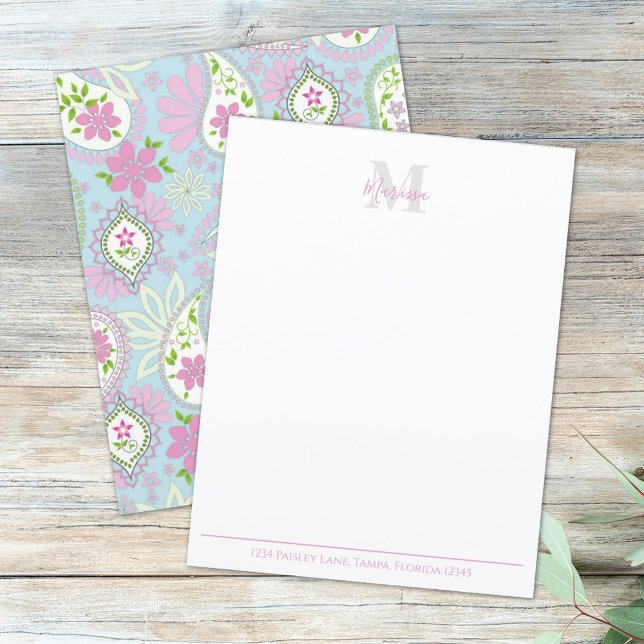 Elegant Pink Paisley Stylish Preppy Monogram (Von Creator hochgeladen)