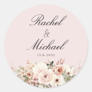 Elegant, pink, pastellfarben, Blume Runder Aufkleber