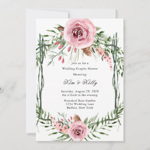 Elegant Pink Peony Fern Wedding Couples Dusche Einladung