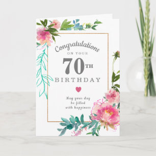 Elegant Pink Peony Floral 70. Geburtstag Karte