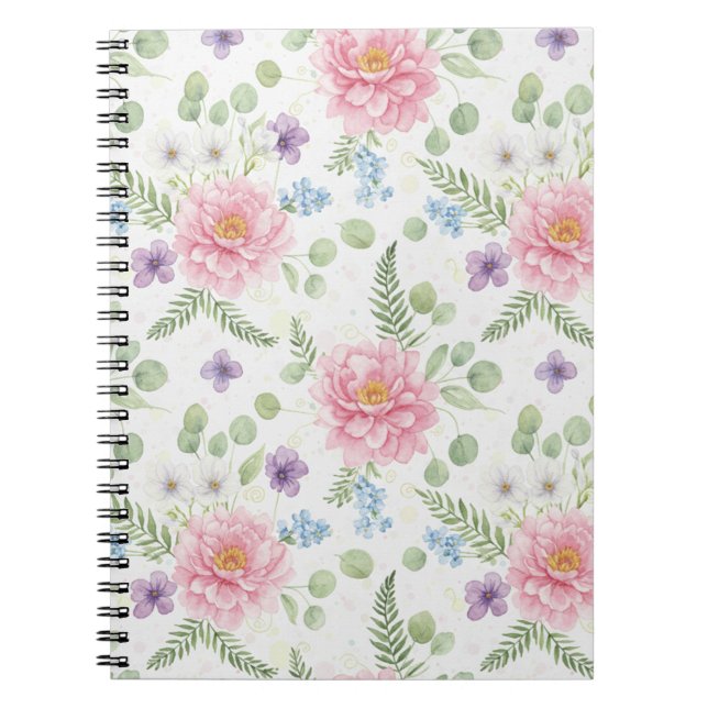 Elegant Pink Peony & Lavender Watercolor Floral Notizblock (Vorderseite)