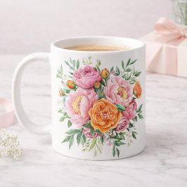 Elegant Pink Peony Rose Floral Bouquet Coffee Mug Kaffeetasse