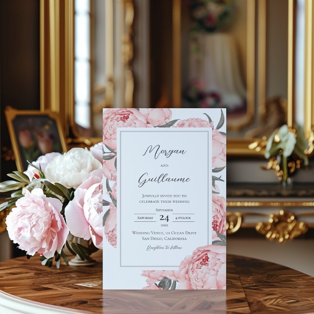 Elegant Pink Pink Peony Wedding Einladung (Von Creator hochgeladen)