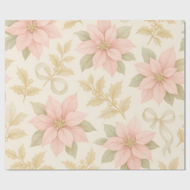 Elegant Pink Poinsettia Christmas Wrapping Paper Geschenkpapier (Flach)