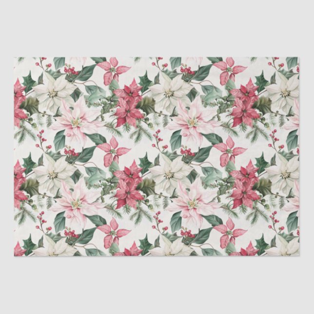 Elegant Pink Poinsettias Weihnachten Seidenpapier (Vorderseite)
