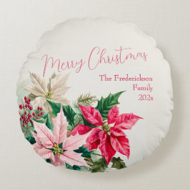 Elegant Pink Poinsettias Weihnachtswürfelkissen Rundes Kissen