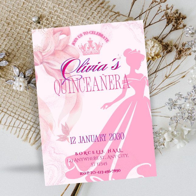 Elegant Pink Princess Quinceañera Invitation (Von Creator hochgeladen)