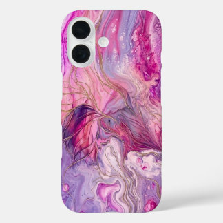 Elegant Pink & Purple Alcohol Ink Gold Glitter Cas iPhone 16 Hülle