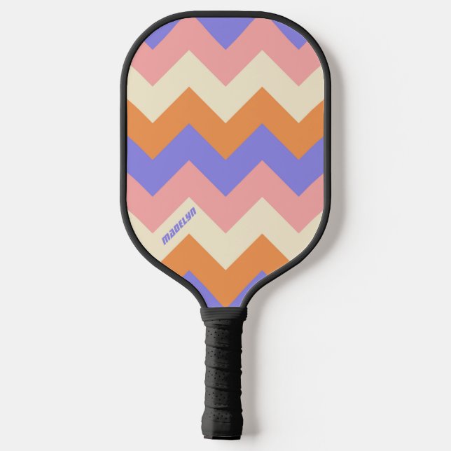 Elegant Pink Purple Chevron Pattern Custom Name Pickleball Schläger (Rückseite)