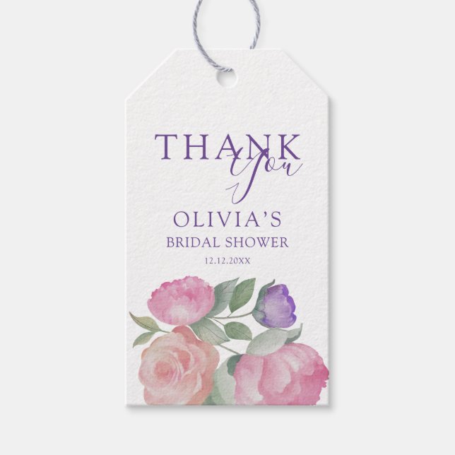 Elegant Pink & Purple Floral Bridal Shower Geschenkanhänger (Vorderseite)