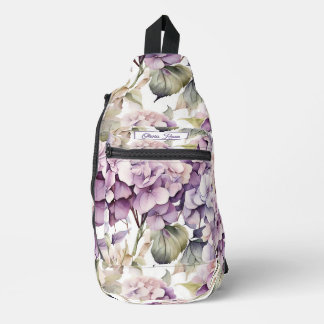 Elegant pink purple watercolor hydrangeas crossbody bag