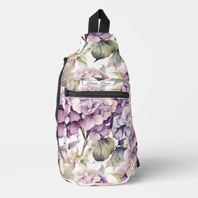 Elegant pink purple watercolor hydrangeas  crossbody bag (Vorderseite)