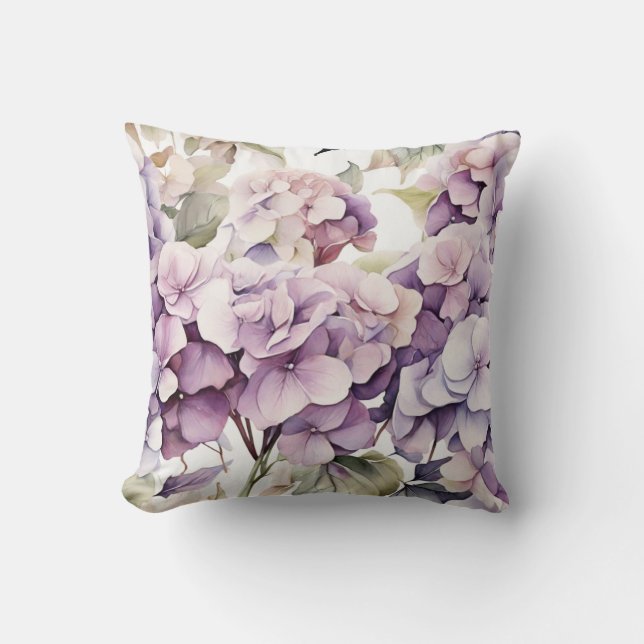 Elegant pink purple watercolor hydrangeas  kissen (Vorderseite)