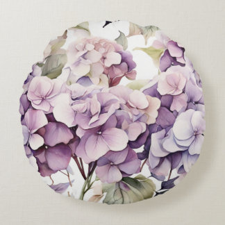 Elegant pink purple watercolor hydrangeas rundes kissen