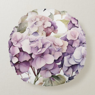 Elegant pink purple watercolor hydrangeas rundes kissen