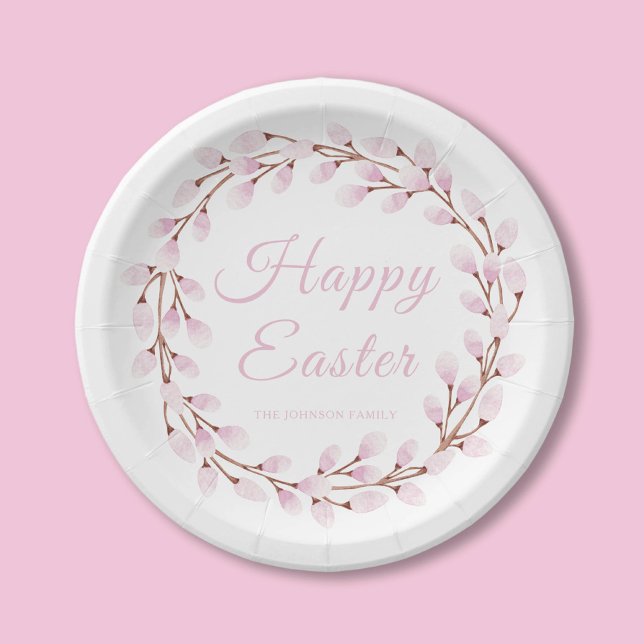 Elegant Pink Pussy Willow Happy Oaster Pappteller (Elegant Pink Pussy Willow Happy Easter Paper Plates)