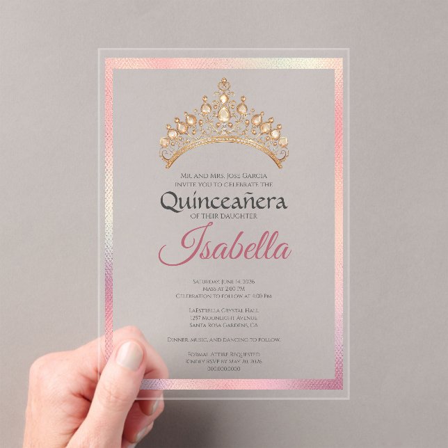 Elegant Pink Quinceanera 15th Birthday Acryleinladungen (Insitu (Handheld))