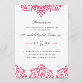 Elegant Pink Quinceañera Einladung