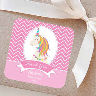 Elegant Pink Rainbow Unicorn Geburtstag Vielen Dan Quadratischer Aufkleber