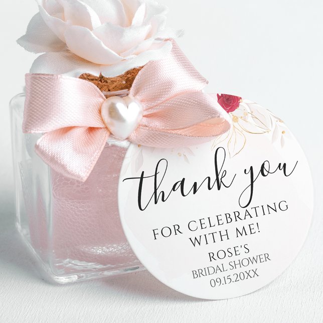 Elegant Pink & Red Floral Bridal Shower Thank You Runder Aufkleber (Von Creator hochgeladen)