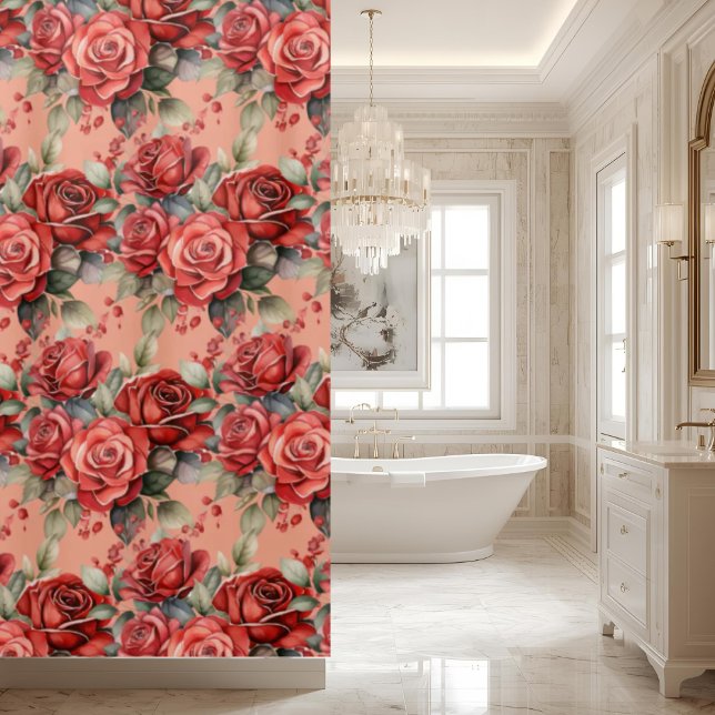 Elegant Pink Red Roses Shower Curtain Duschvorhang (Von Creator hochgeladen)