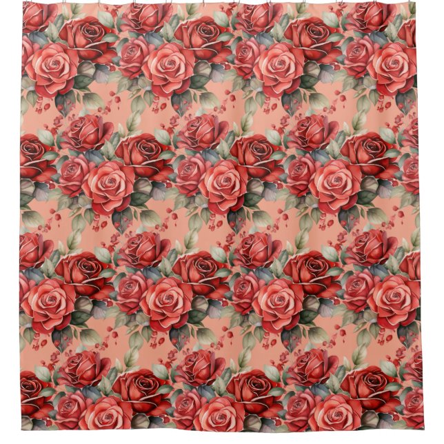 Elegant Pink Red Roses Shower Curtain Duschvorhang (Vorderseite)
