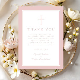 Elegant Pink Religious Cross Girl Baptism Dankeskarte