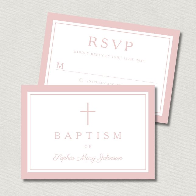 Elegant Pink Religious Cross Girl Baptism  RSVP Karte (Elegant Pink Religious Cross Girl Baptism RSVP Card)