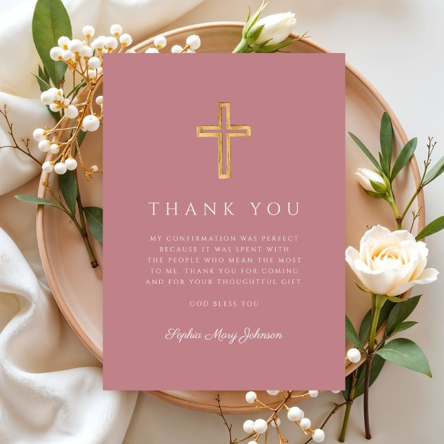 Elegant Pink Religious Cross Girl Confirmation Dankeskarte (Elegant Pink Religious Cross Girl Confirmation Thank You Card)
