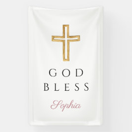 Elegant Pink Religious Cross Girl God Bless Banner
