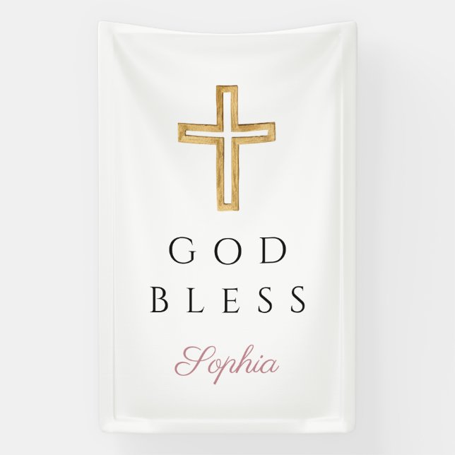 Elegant Pink Religious Cross Girl God Bless Banner (Vertikal)