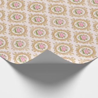 Elegant Pink Rose and Gold Baroque Frame Geschenkpapier
