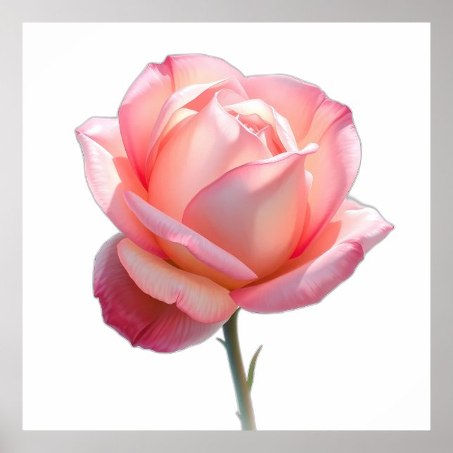 Elegant Pink Rose Blossom on Stem Poster (Vorne)
