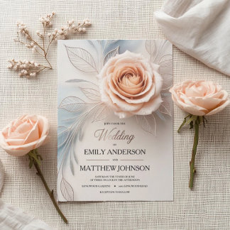Elegant Pink Rose Dew Drop Wedding Invitation Einladung