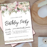 Elegant Pink Rose Floral 50. Geburtstag Einladung<br><div class="desc">Ehre eine besondere Frau mit dieser eleganten und weiblichen Geburtstagsfeier. Die Geburtstagsfeier-Details sind von oben und unten rosa Blumenrahmen umgeben. Die Blumenelemente sind in schlauen grünen Blätter eingebettet und verleihen ihr ein zeitgenössisches Ambiente. Dieser Artikel ist Teil der 50. Geburtstagssammlung Pink Rose Floral.</div>