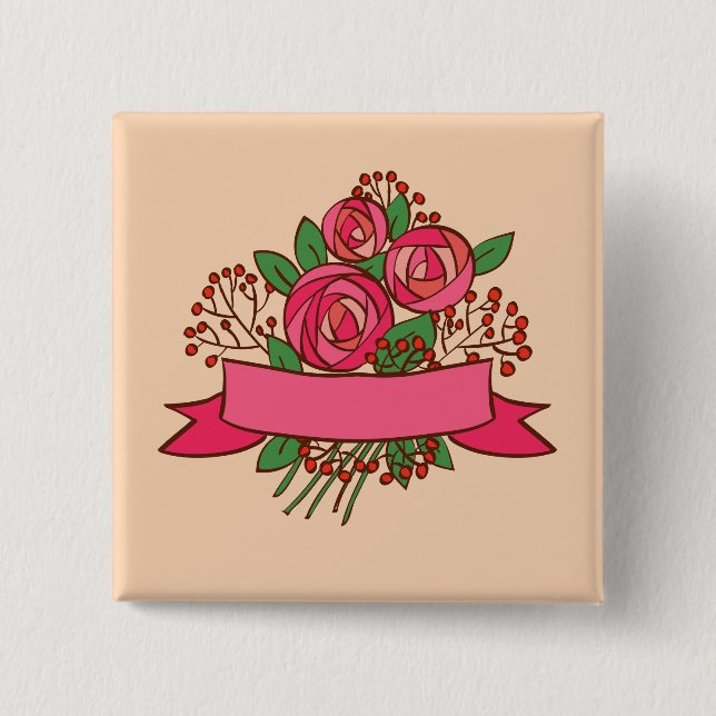 Elegant Pink Rose Floral Bouquet Button (Vorderseite)