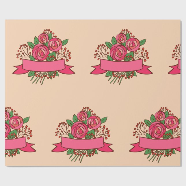 Elegant Pink Rose Floral Bouquet Geschenkpapier (Flach)