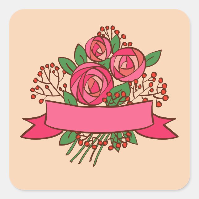 Elegant Pink Rose Floral Bouquet Quadratischer Aufkleber (Vorderseite)