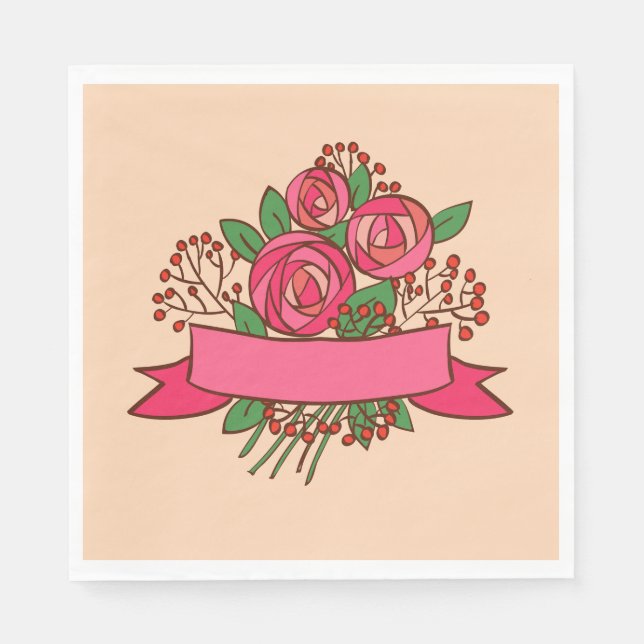 Elegant Pink Rose Floral Bouquet Serviette (Vorderseite)
