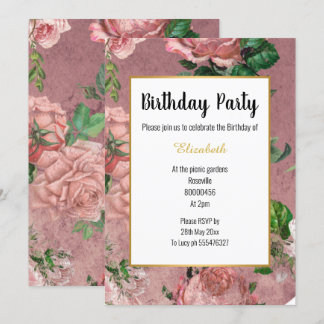 ELEGANT PINK ROSE FLORAL GEBURTSTAG EINLADUNG