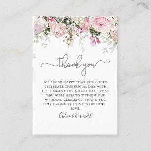 Elegant Pink Rose Floral Wedding Vielen Dank Platzkarte
