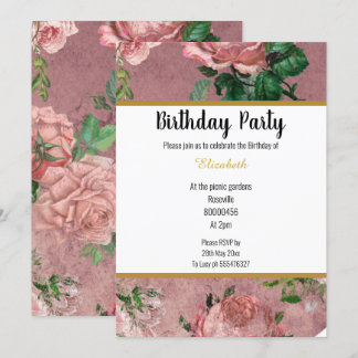 ELEGANT PINK ROSE GARDEN FLORAL GEBURTSTAG EINLADUNG