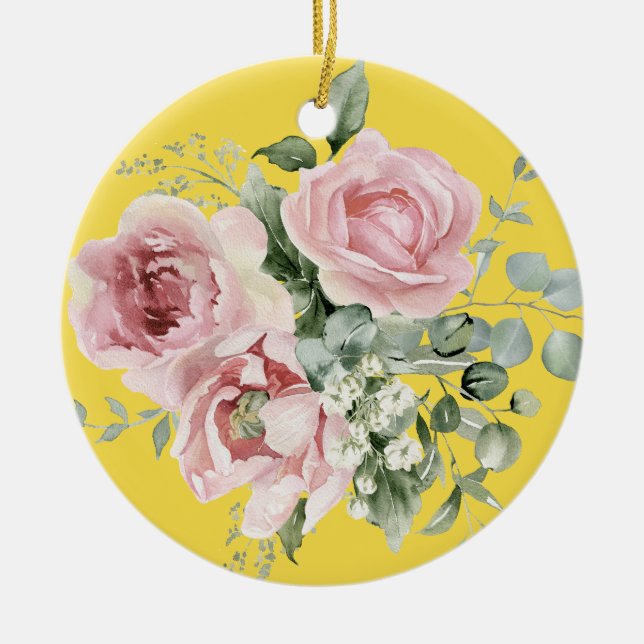 Elegant Pink Rose Memorial  Keramik Ornament (Vorne)