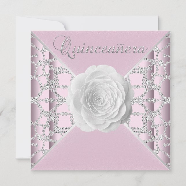 Elegant Pink Rose Quinceanera Einladung (Vorderseite)