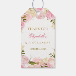 Elegant Pink Rose Quinceanera Gefälte Tags Geschenkanhänger