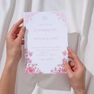 Elegant Pink Rose Wedding Invite Einladung