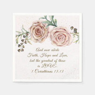 Elegant Pink Roses Bible Verse Wedding Serviette